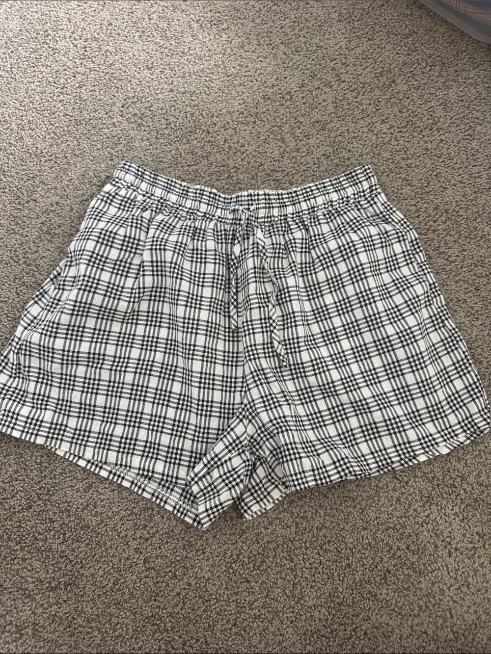 Princess Polly Black & White Plaid Elastic-Waist Shorts
